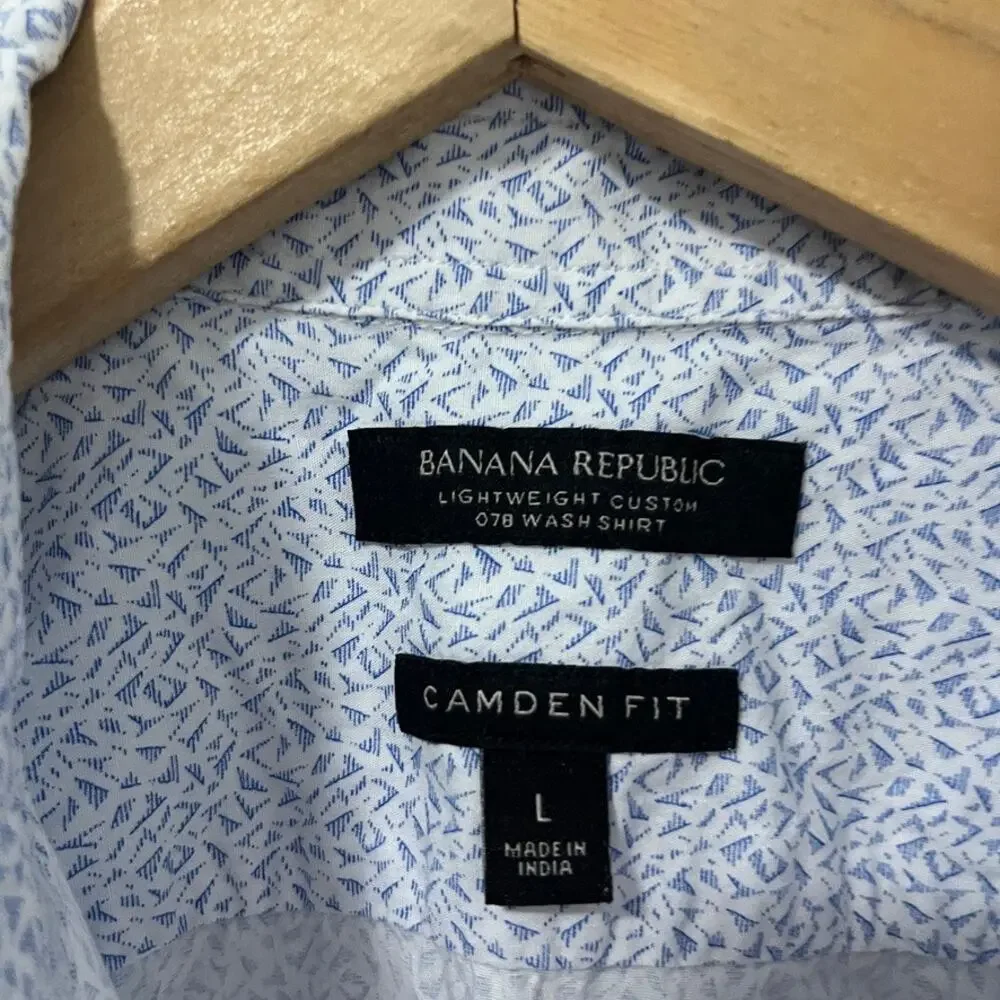 Banana Republic Men's Blue & White Print Button Up Camden Fit Top Size Large